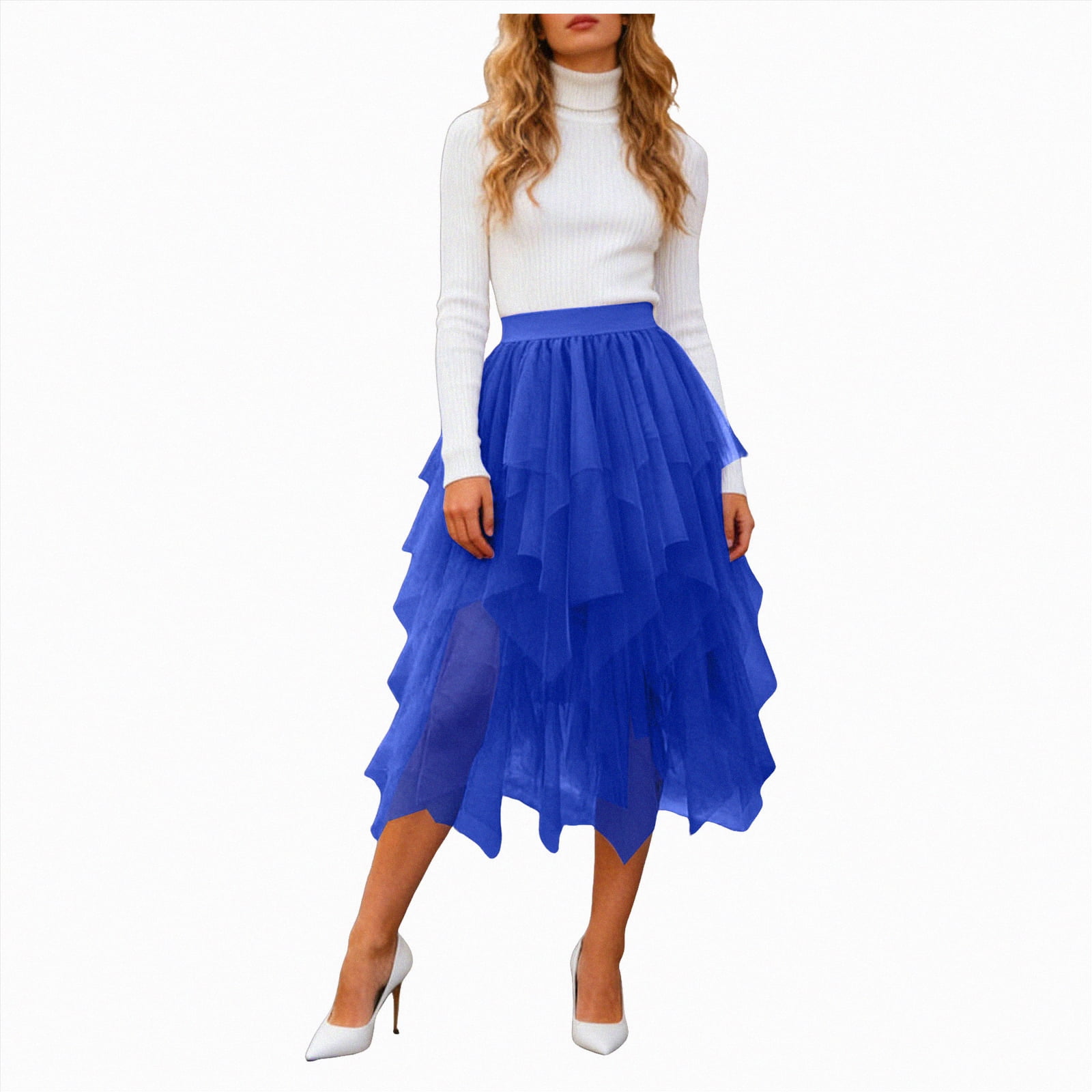 UAYOTSE Women's Tulle Skirts High Low Layered A-line Midi Skirt