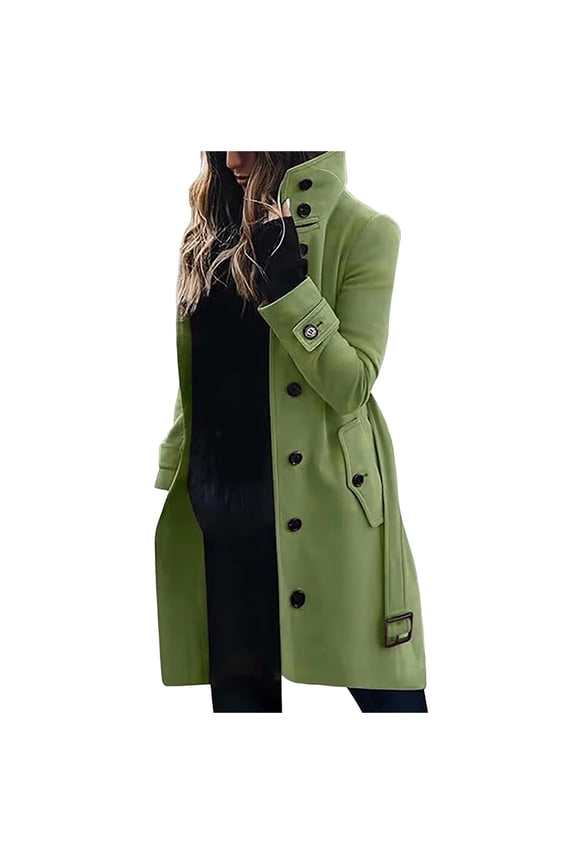 Women's Wool Trench Coat Winter Long Thick Overcoat Walker Coats,Green XL