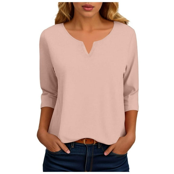 UAYOTSE Womens Casual 3/4 Sleeve T Shirts V Neck Cute Tunic Tops Basic Tees Blouses Loose Fit Pullover,Sizes S