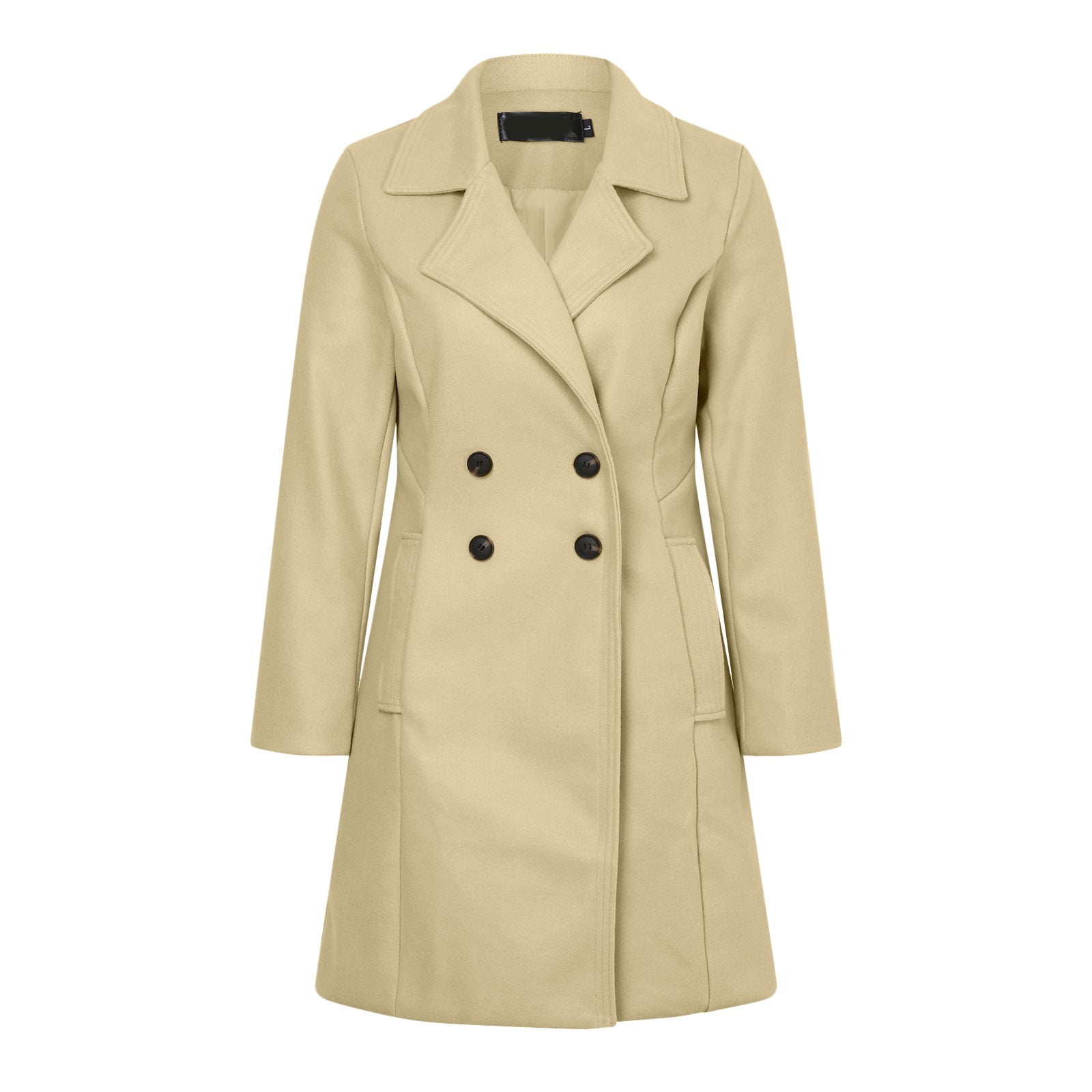UAYOTSE Womens Long Double Coats Lapel Collar Pea Coat Winter Slim