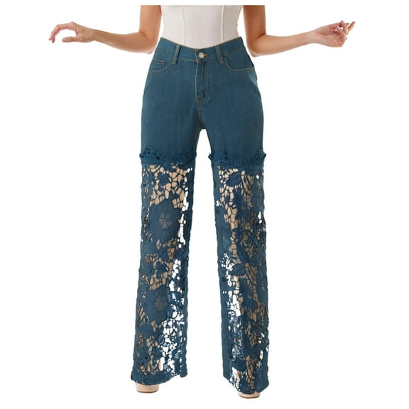 UAYOTSE Womens Wide Leg Pants on Clearance Jeans for Women Denim Loose Fit Western High Cut Flare Wide Leg Fall Summer(A83-Purple,3XL)