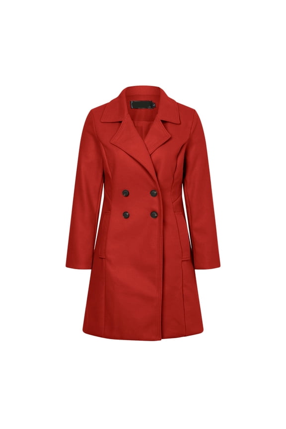 Womens Wool Blend Pea Coat Fashion Winter Dressy Overcoat Single Trench Jackets,Red L