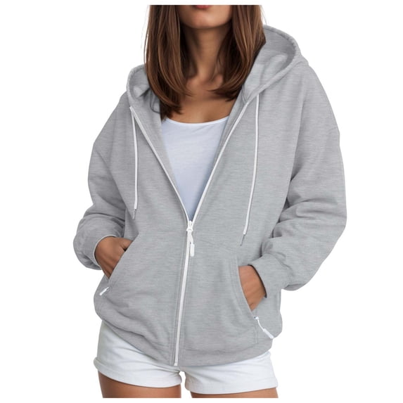 UAYOTSE Womens Zip Up Hoodies Casual Long Sleeve Oversized Sweatshirts Y2K Fall Fashion Jackets with Pockets(G305-Grey,L)