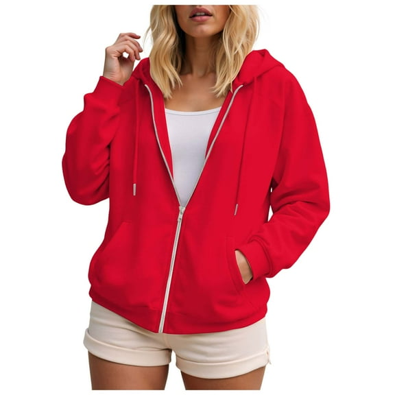 UAYOTSE Womens Zip Up Hoodies Fleece Jackets Oversized Sweatshirts Fall Fashion Outfits 2025 Sweaters Winter Clothes(G27-Red,S)