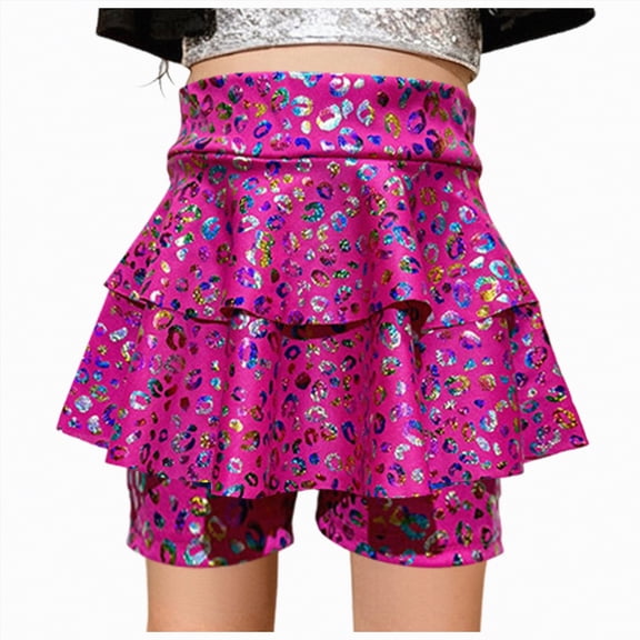 UAYOTSE Youth Girls Metallic Athletic Dance Skirt Pleated Mini Skirts High Waist Scooter Skater Skirt Skirt,Sizes 6-7 Years
