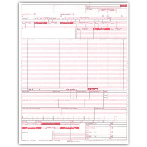 UB-04 CMS 1450 Health Hospital Insurance Claim Form, Laser 8-1/2 x 11" 500 Per Pack