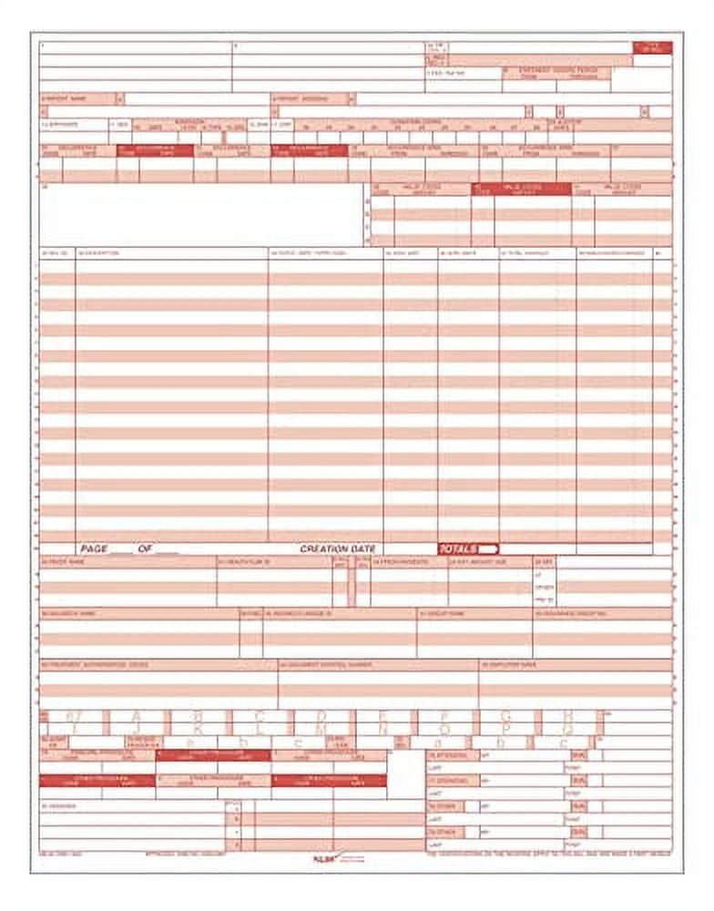 UB04 (CMS1450) Health Hospital Insurance Claim Form, Laser 81/2" x