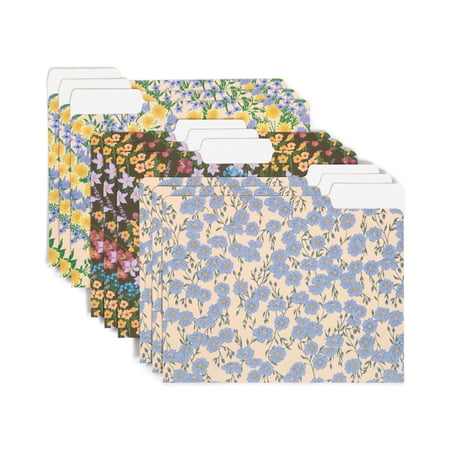 U Brands Fashion File Folders, 12 Count, 1/3 Cut, Top Tab, Multicolor, California Wildflower