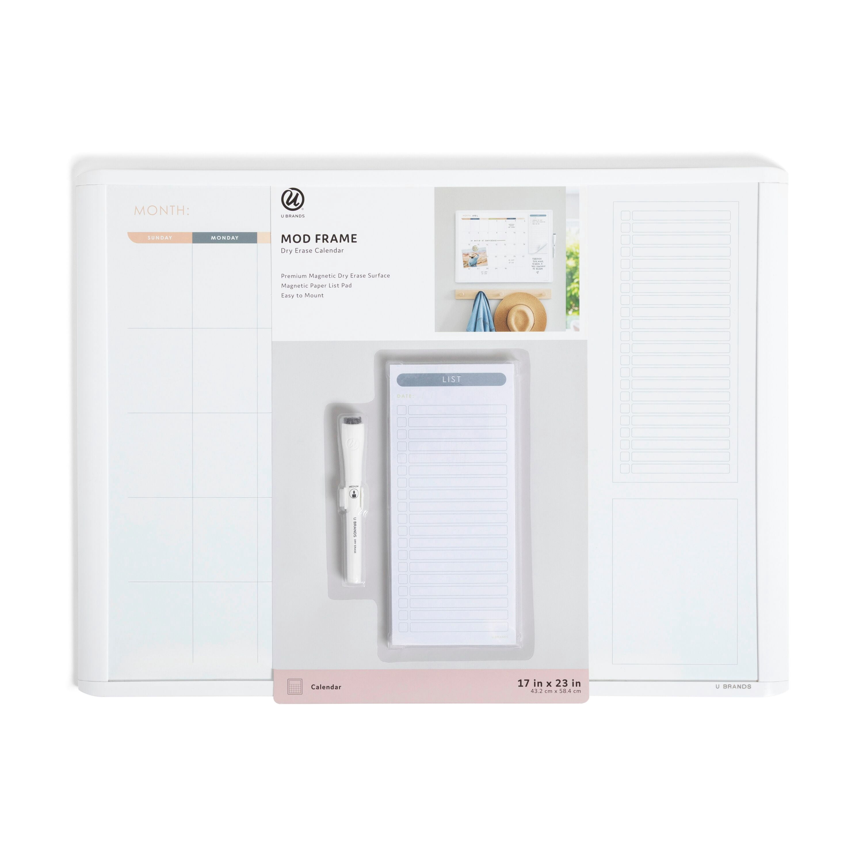 U Brands 17 x 23 Dry Erase Calendar Combo Board with Magnetic