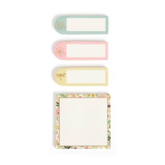 U Brands Sticky Notes and Tabs, 1" x 3" and 3" x 3", Set of 4, 50 Sheets Each, Floral Multicolor