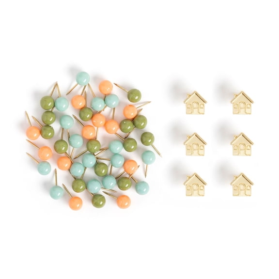 U Brands 50 ct Decorative House Push Pins Set for Bulletin and Cork Boards