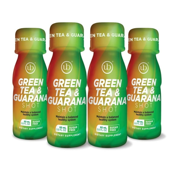 UB Green Tea & Guarana Energy Shot Pack of 4  Natural Daily Wellness Drink, Plant-Based Vitality Boost, Sugar Free, Gluten Free, 2.0 fl oz