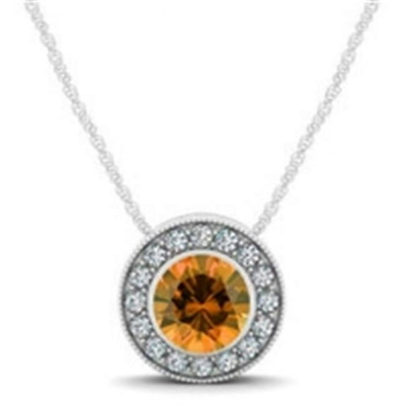 UB-P-1371-Cit-14kW-1 Elegant Color & Diamond Circle Pendant, Orange - One Size