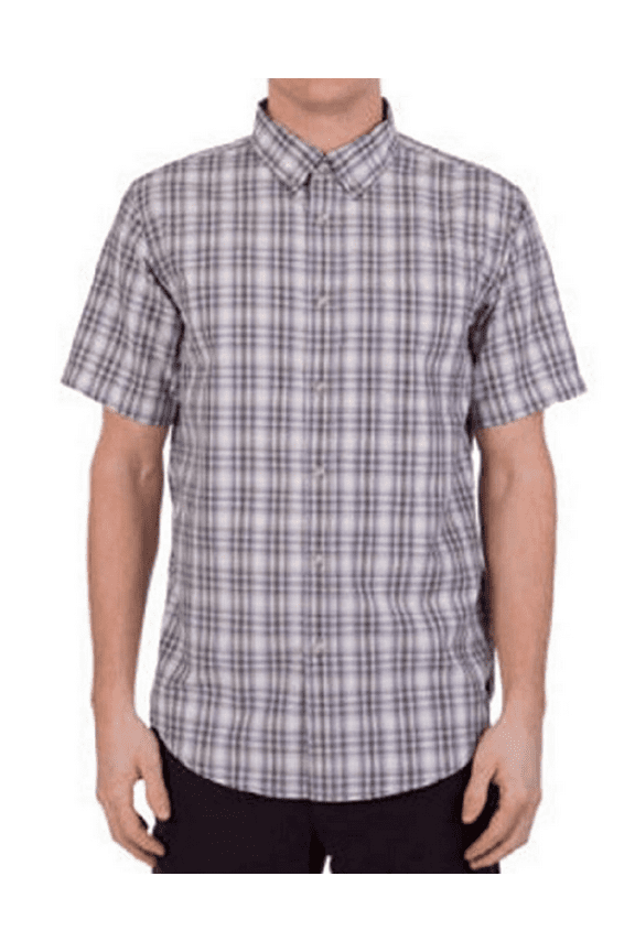 UB Tech by Union Bay Men's Short Sleeve Button Down Woven Shirt, UPF 25+ (Medium, Pewter)