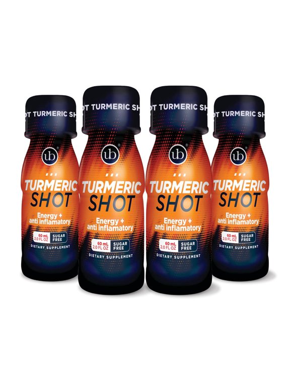 UB Turmeric Energy Shot Pack of 4 Sugar Free, Gluten Free, 2.0 fl oz | Daily Wellness Drink with Rich Nutrients to Support Inner Vitality & Balanced Health