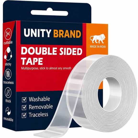 UB Unity Brand Multipurpose Double Sided Tape Heavy Duty - Adhesive Silicone Tape, Heat Resistant, Multi-Functional, Removable, Washable, Reusable Anti-Slip Gel Nano Grip Tape- 3 Meter