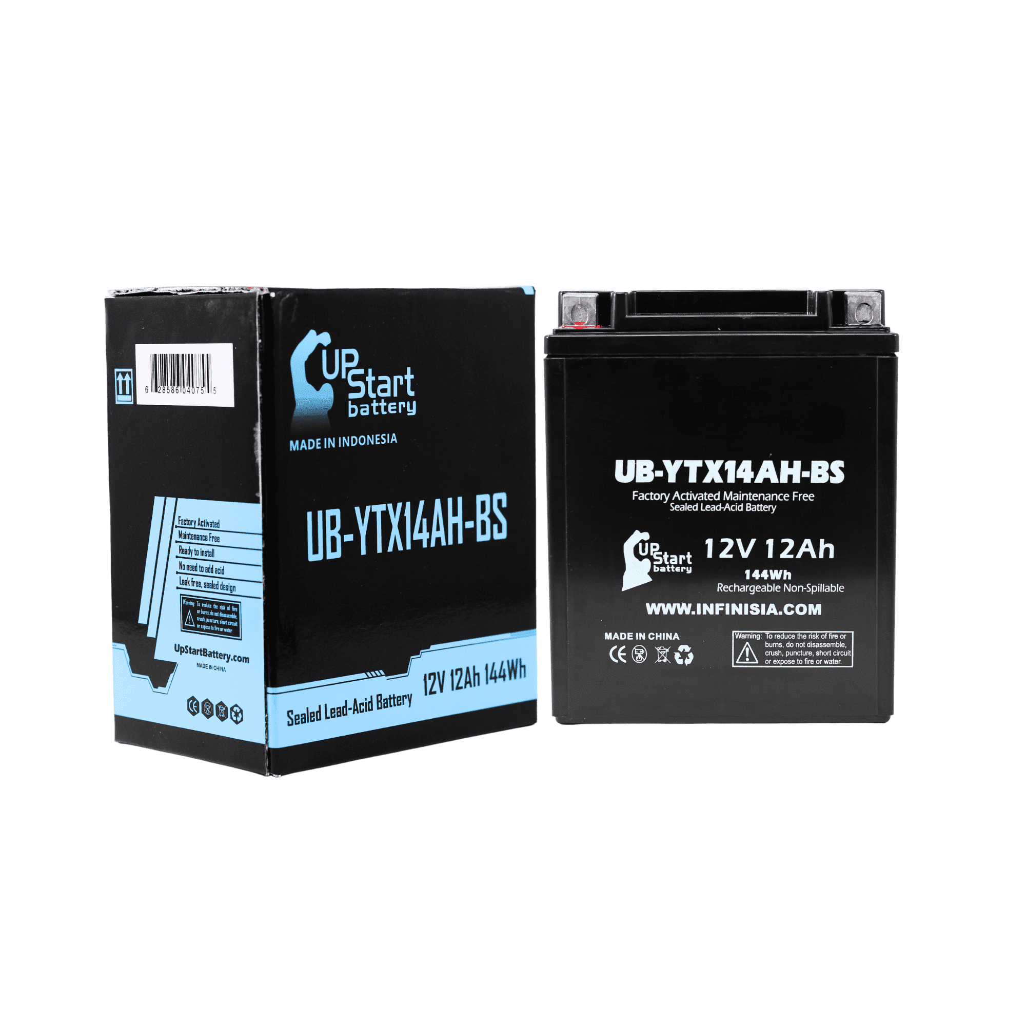 UB-YTX14AH-BS Battery Replacement for 1993 Yamaha YFM35F, U Big Bear 350 CC ATV - Factory Activated, Maintenance Free, Motorcycle Battery - 12V 12AH, UpStart Battery Brand