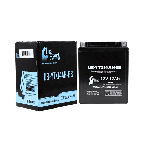 UB-YTX14AH-BS Battery Replacement for 1999 Kawasaki KVF400-C Prairie 400, 4x4 400 CC ATV - Factory Activated, Maintenance Free, Motorcycle Battery - 12V, 12AH, UpStart Battery Brand