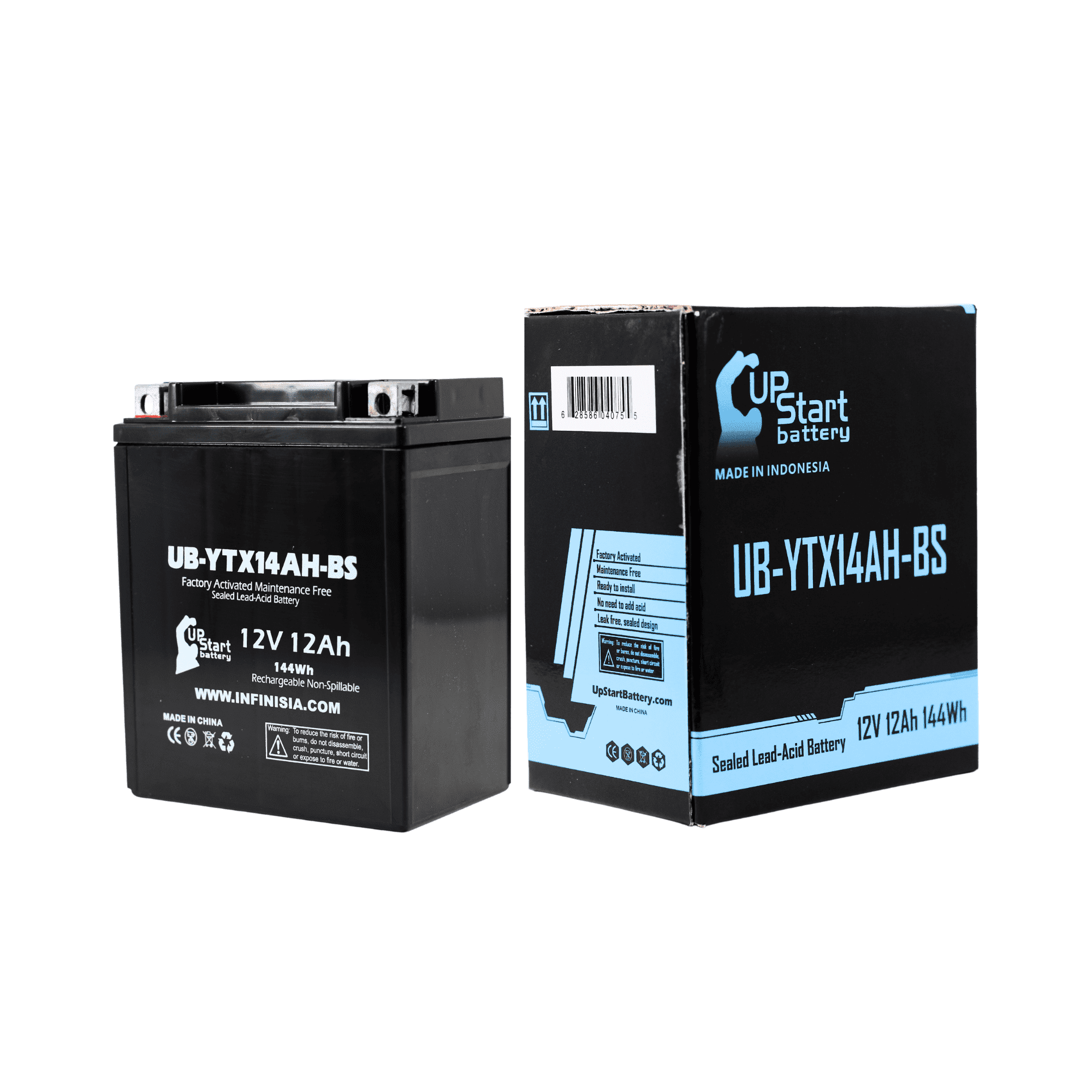 UB-YTX14AH-BS Battery Replacement for 2001 Kawasaki KLF300-B Bayou 300 CC ATV - Factory Activated, Maintenance Free, Motorcycle Battery - 12V, 12AH, UpStart Battery Brand