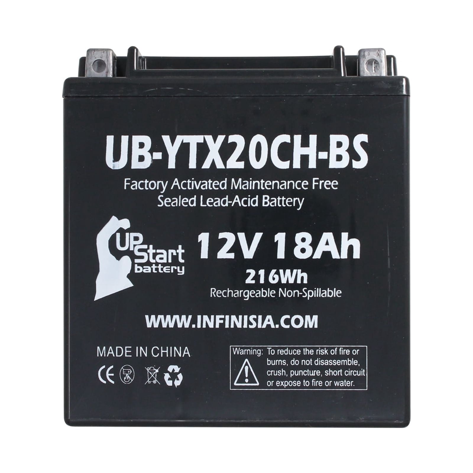 UB-YTX20CH-BS Battery Replacement for 2005 Suzuki LT-A500F Vinson 4WD 500 CC ATV - Factory Activated, Maintenance Free, Motorcycle Battery - 12V 18AH, UpStart Battery Brand