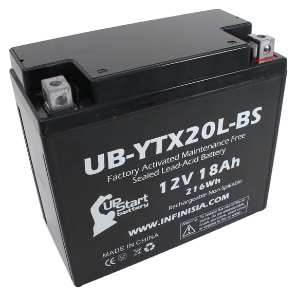 UB-YTX20L-BS Battery Replacement for 2012 Triumph Rocket III 2300 CC Motorcycle - Factory Activated, Maintenance Free, Motorcycle Battery - 12V, 18AH, UpStart Battery Brand