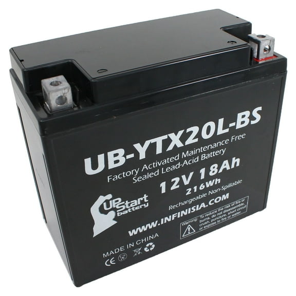 UB-YTX20L-BS Battery Replacement for 2013 Yamaha XVS13AY V Star 1300, Stryker 1300 CC Motorcycle - Factory Activated, Maintenance Free, Motorcycle Battery - 12V, 18AH, UpStart Battery Brand