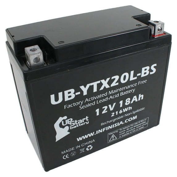 UB-YTX20L-BS Battery Replacement for 2014 Triumph Trophy 1215 CC Motorcycle - Factory Activated, Maintenance Free, Motorcycle Battery - 12V, 18AH, UpStart Battery Brand