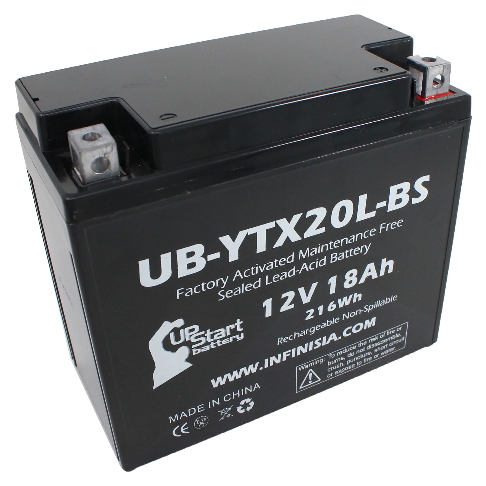 UB-YTX20L-BS Battery Replacement for 2017 Kymco MXU500 500 CC ATV - Factory Activated, Maintenance Free, Motorcycle Battery - 12V, 18AH, UpStart Battery Brand