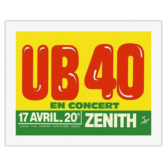 UB40 in Concert at Zenith Theater - Paris France - Vintage Music Poster c.1983 - Fine Art Rolled Canvas Print 20in x 26in