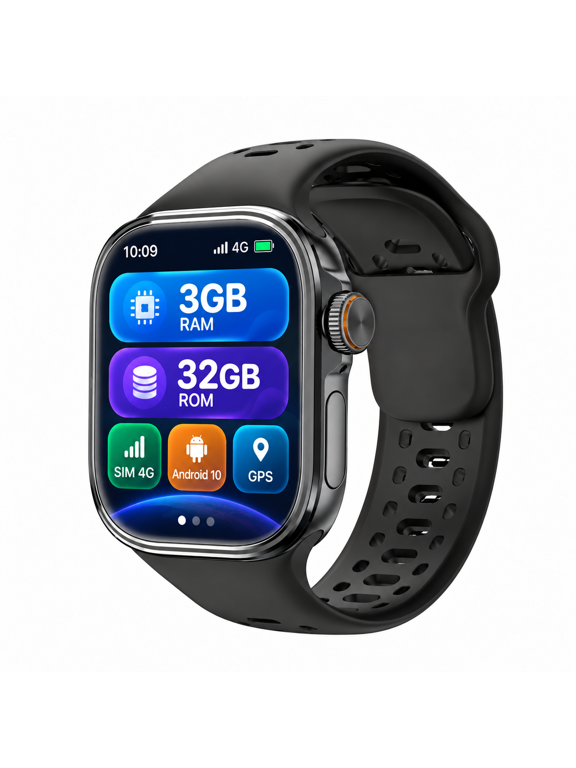 4G Android 10 Smartwatch Phone with Sim Card Slot, 2.06 in Amoled Display, 2MP Rotating Camera, Gps, 3GB Ram, 32GB Rom