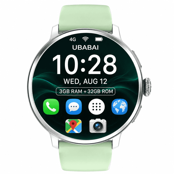 UBABAI 4G Android 10 Smartwatch with Sim Card Slot 1.6 in Amoled GPS Wi-Fi 2MP Rotating Camera 3GB Ram 32GB Storage Rom