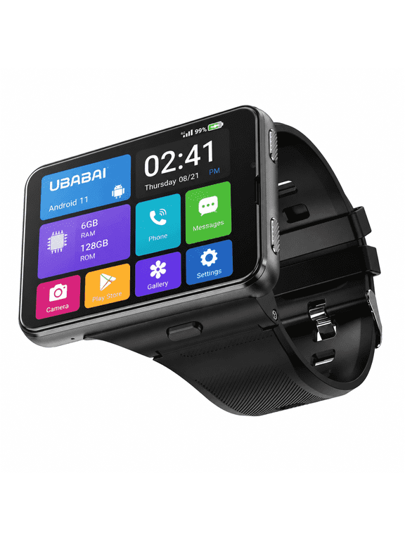 4G Android Smartwatch Phone with Nano Sim Android 11 2.88" Touch Screen Dual Camera 6GB RAM 128GB Storage