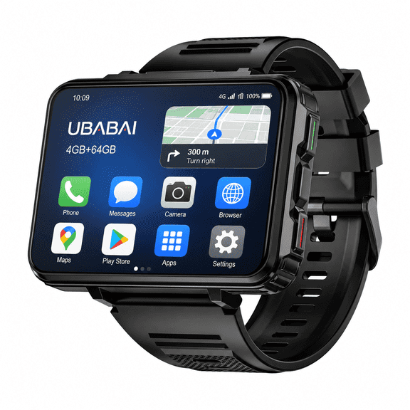 UBABAI 4G Android Smartwatch Phone with Sim Card 2.4" HD Touch Screen Gps 4GB Ram 64GB Rom Dual Camera