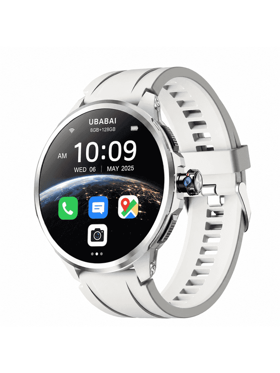 UBABAI Smartwatch with Android 10, 4G Lte Sim, 1.95Inch Amoled Touch Screen, Standalone Calling, Rotating Camera, Gps, 8GB Ram 128GB Storage