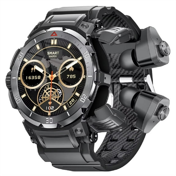 UBABAI GT100 Pro Smart Watch Bluetooth Wireless Headphones TWS 2 in 1   NFC 360MAH Silicone Strap