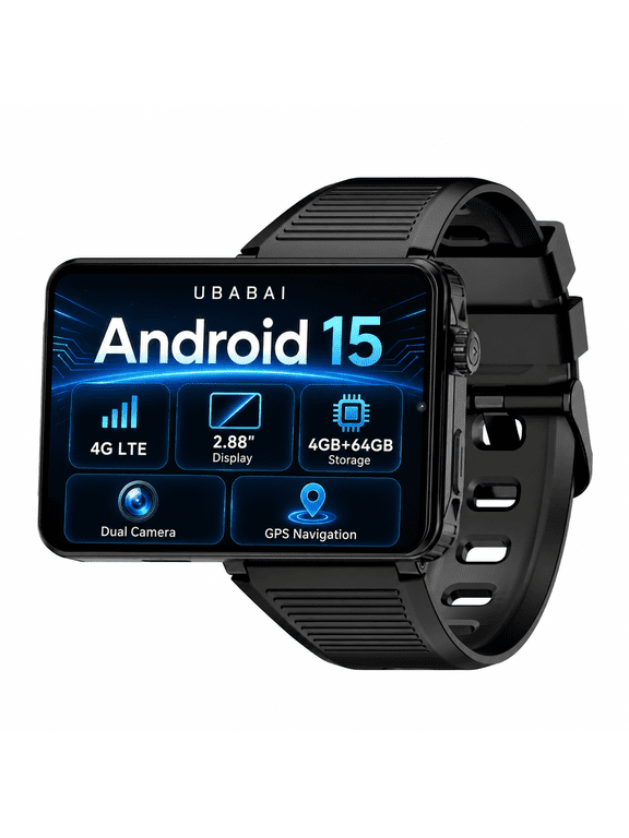Smart Watch 2.88 Inch 4G LTE Android 15 SIM Card GPS Dual Camera 4GB RAM 64GB ROM