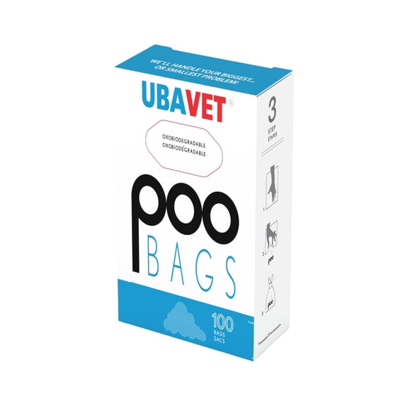 UBAVET DOO Poop Waste Bags for Dogs & Cats (100-Pack) - Black, Unscented, Biodegradable