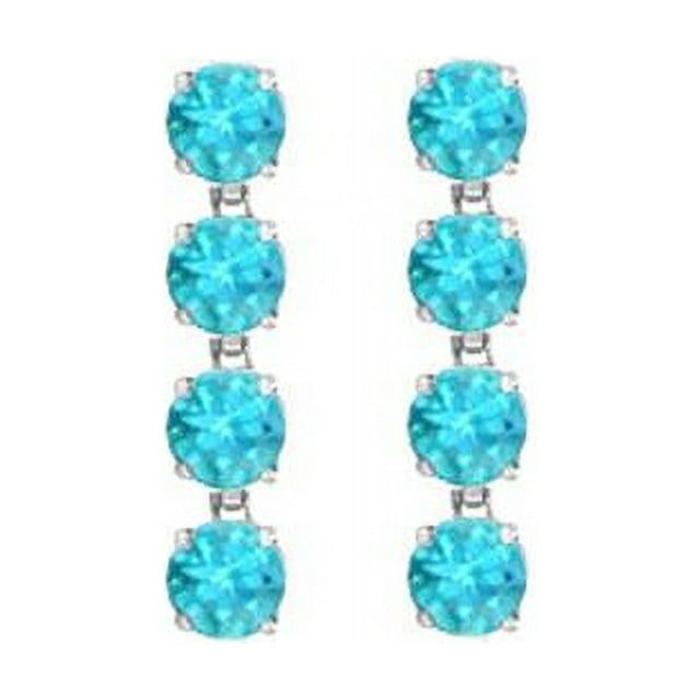 UBER55W14BT Eight Carat Round Created Blue Topaz Drop Earrings in 14K White Gold Prong Setting