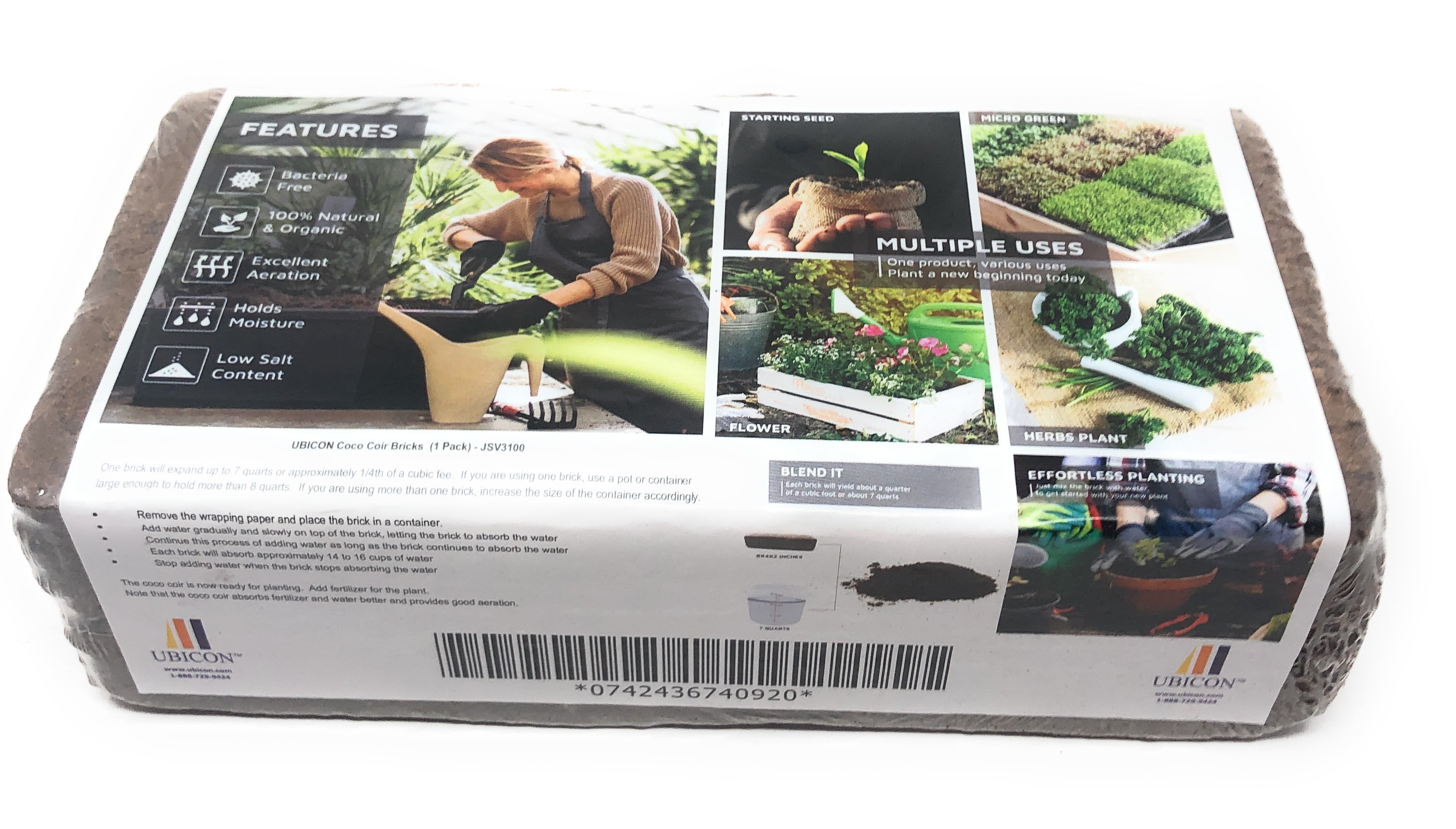 UBICON Coconut Coir Brick Natural Soil Amendment, Potted Plants, Gardens 650g