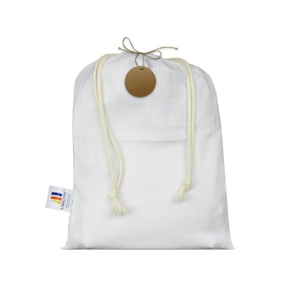 UBICON Muslin Bags with Tags - Double Layered, 100% Organic Cotton, Soft and Durable, 125 GSM Fabric - Set of 10 Tags Included- Ideal for Gifts, Favors, Crafts, and Storage (White, 5)