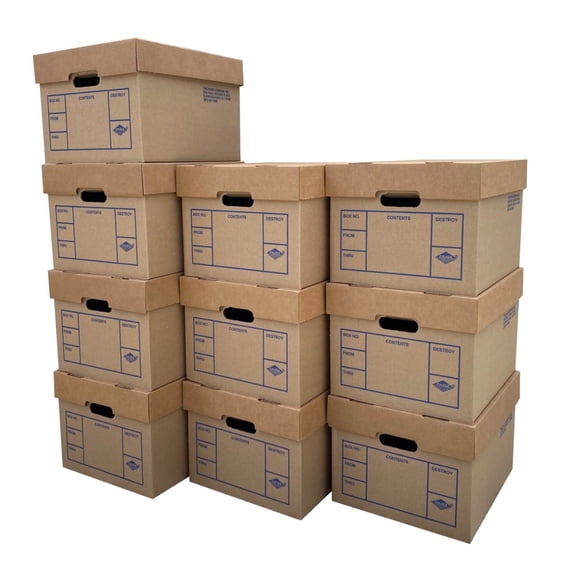 UBMOVE File Storage Boxes, 10 Count, Stackable Bases, 15" x 12" x 10"