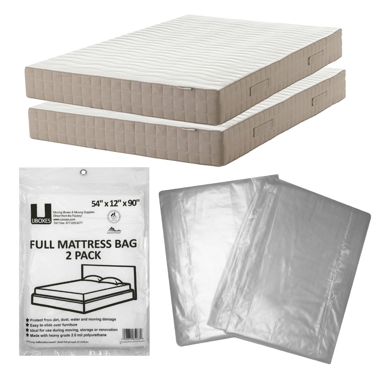 UBMOVE Plastic Bags Mattress Storage  And Moving Covers, Full - Breathable, 2 Count