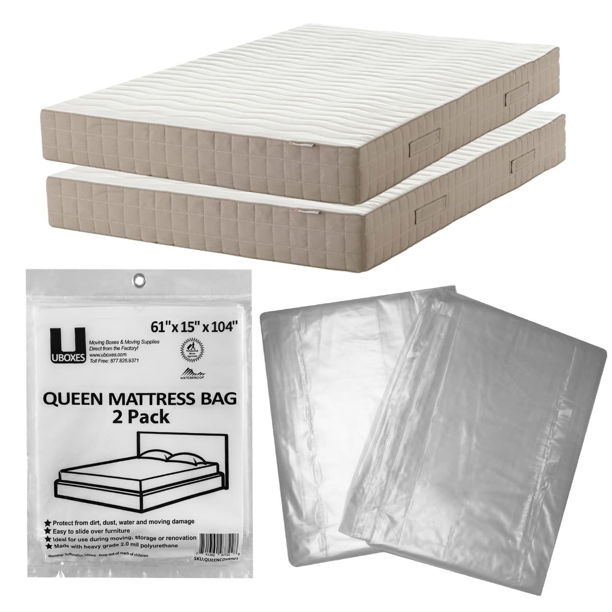UBMOVE Plastic Bags Mattress Storage  And Moving Bags, Queen Size - Breathable (2 Pack)