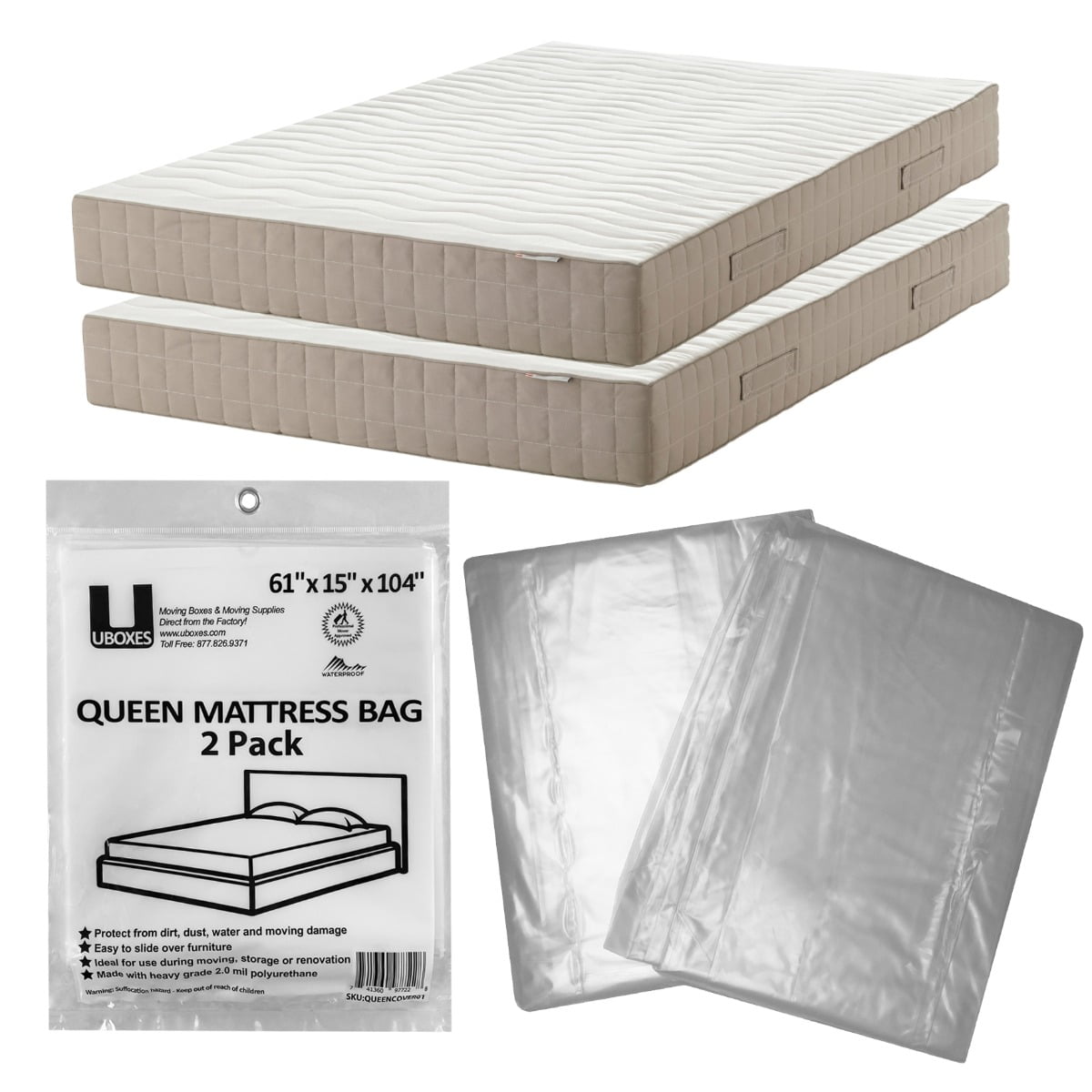 UBMOVE 2 Mil Queen Mattress Bag 61 x 15 x 104 inch 2 Pack Size Queen Mattress Cover Clear