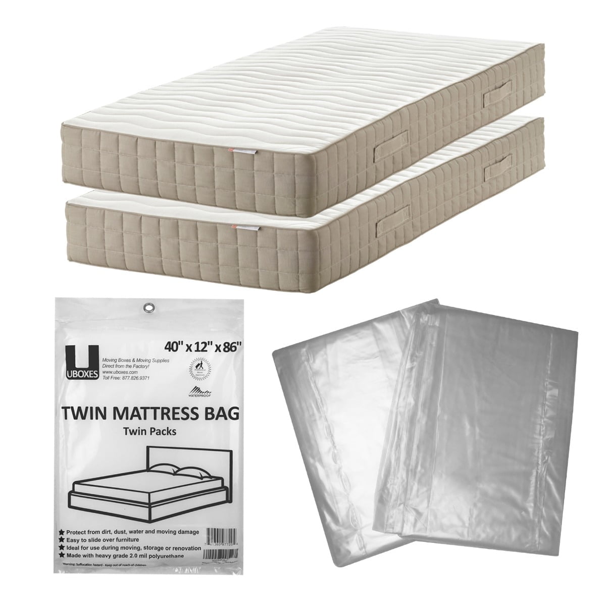 UBMOVE Plastic Bags Mattress Storage  And Moving Bags, Twin Size - Breathable (2 Pack)