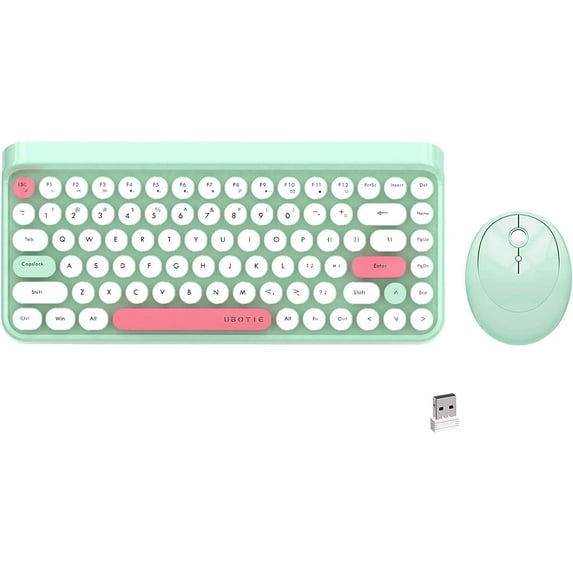 UBOTIE 84Keys Colorful Wireless Mini Compact Retro Typewriter Design Laptop Keyboards with 2.4GHz USB Nano
