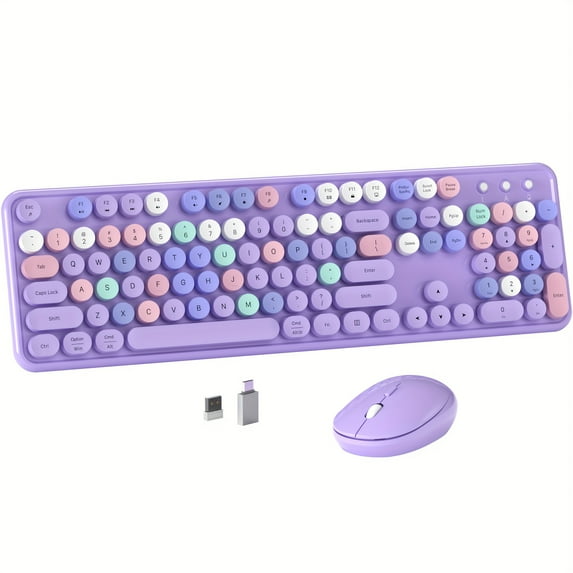 UBOTlE Color Wireless Computer Keyboard And Mouse Set, Round Keycap, USB Keyboard And Mouse Set, Efficient Typing | Fashion Accessories | Durable Construction, 2.4GHz Full Size Wireless Keyboard And