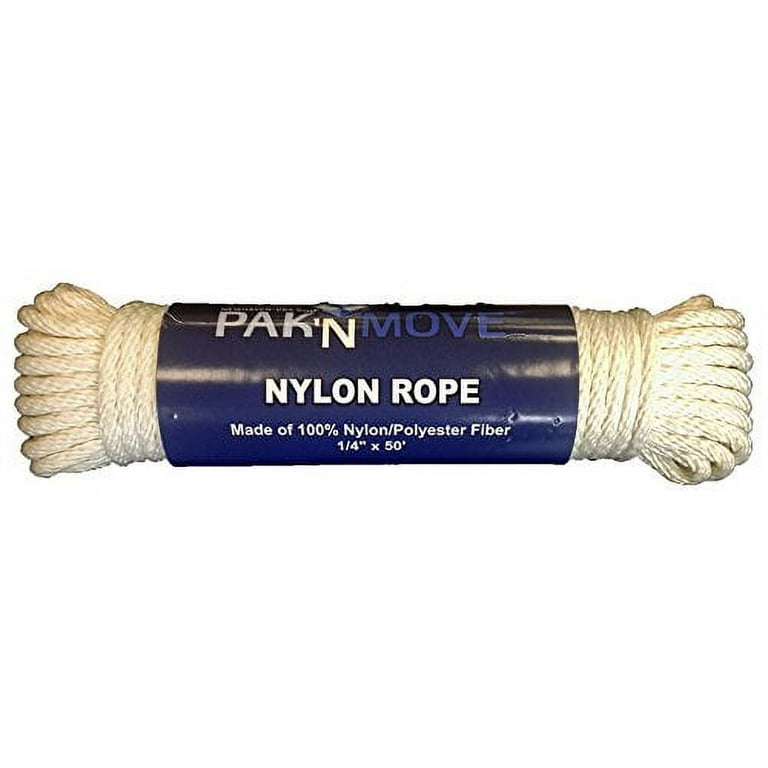 UBOXES Nylon/Poly Tie Down Rope 50 feet x 1/4 Thick (White Fiber