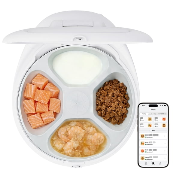 UBPET Smart Automatic Cat Feeder, App Control Dual Temp Cooling & Heating, Wet/Dry/Raw Food, 24H Fresh, 4-Grid Tray, Anti-Pinch, for Cats & Small Dogs 4.4-22 lbs
