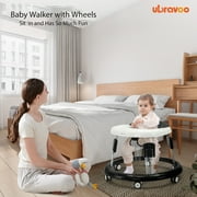 UBRAVOO 9 Adjustable Height Baby Walker, Universal Wheels, for Girls Boys 6-18 Months, PU Black